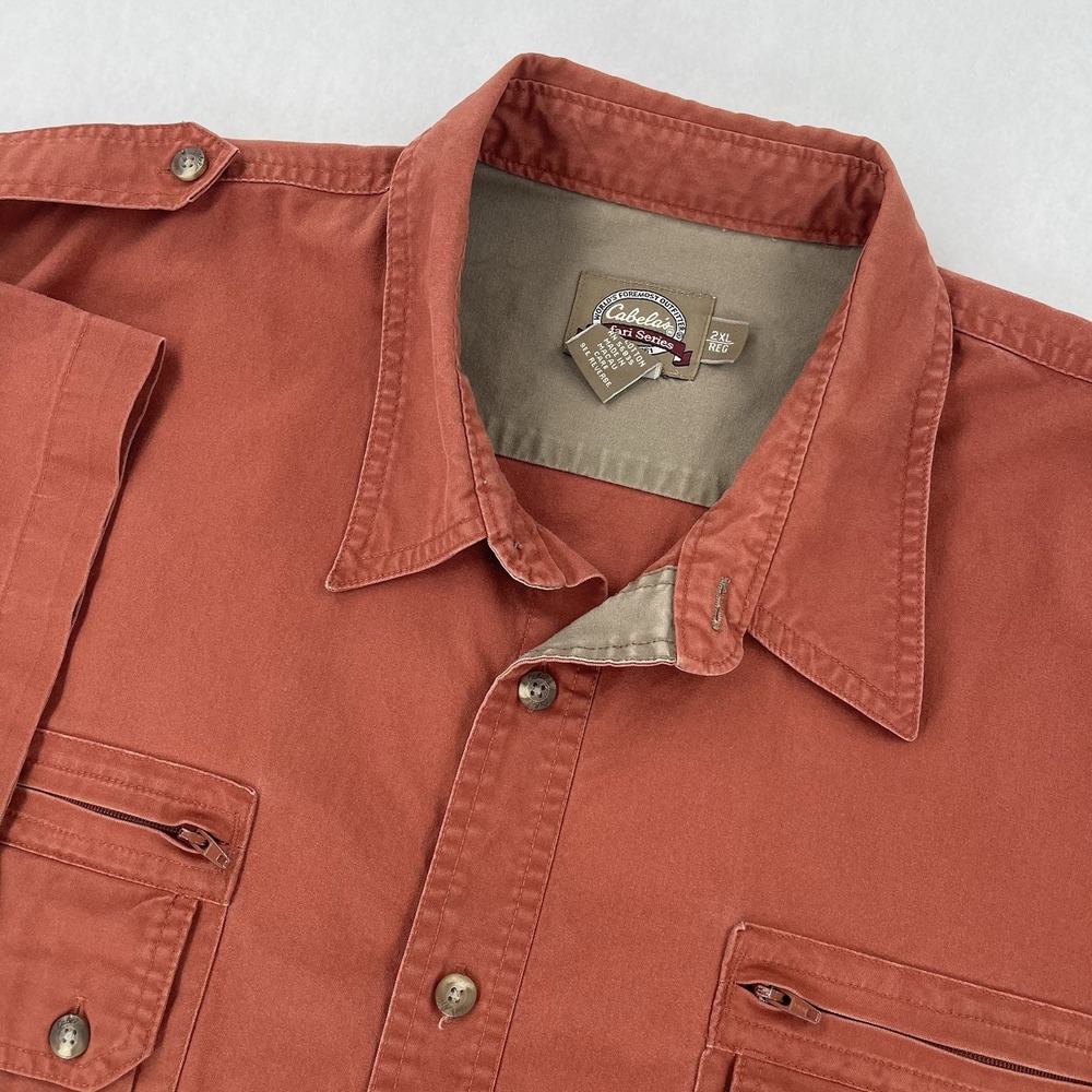 Cabela's Safari Series Button Up Shirt Mens 2XL Orange Utility Outdoor Hiking